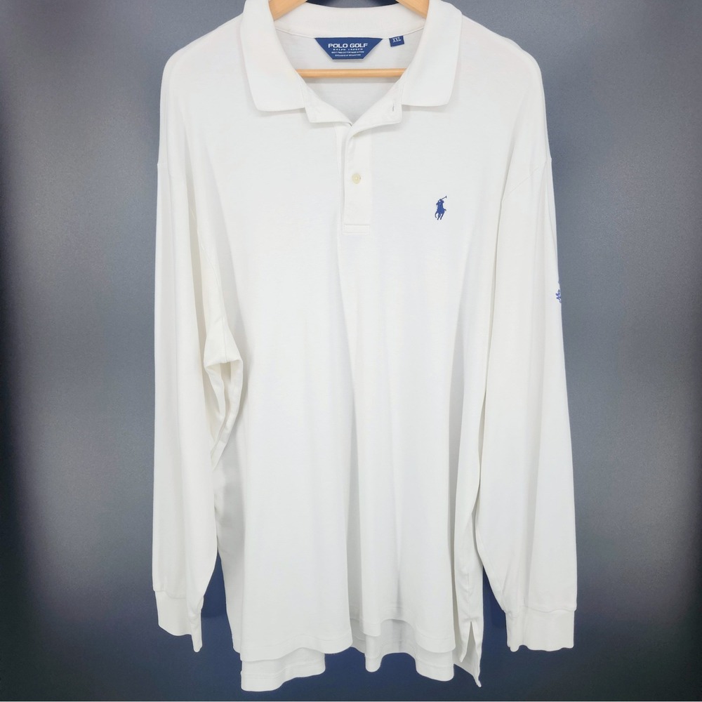 Polo Golf Ralph Lauren Mens XXL White Long Sleeve Pima Cotton Polo Shirt CW Logo